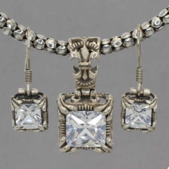 Vintage Silpada Sterling Silver CZ Uptown Earrings and Pendant On Popcorn Chain - Picture 1 of 4